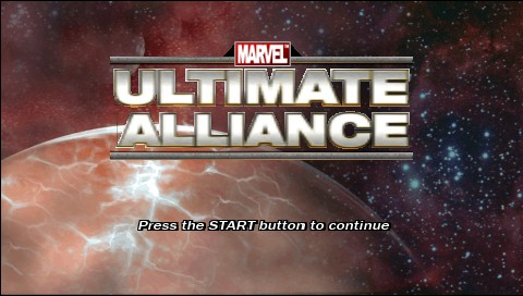 Marvel Ultimate Alliance title screen for PSP